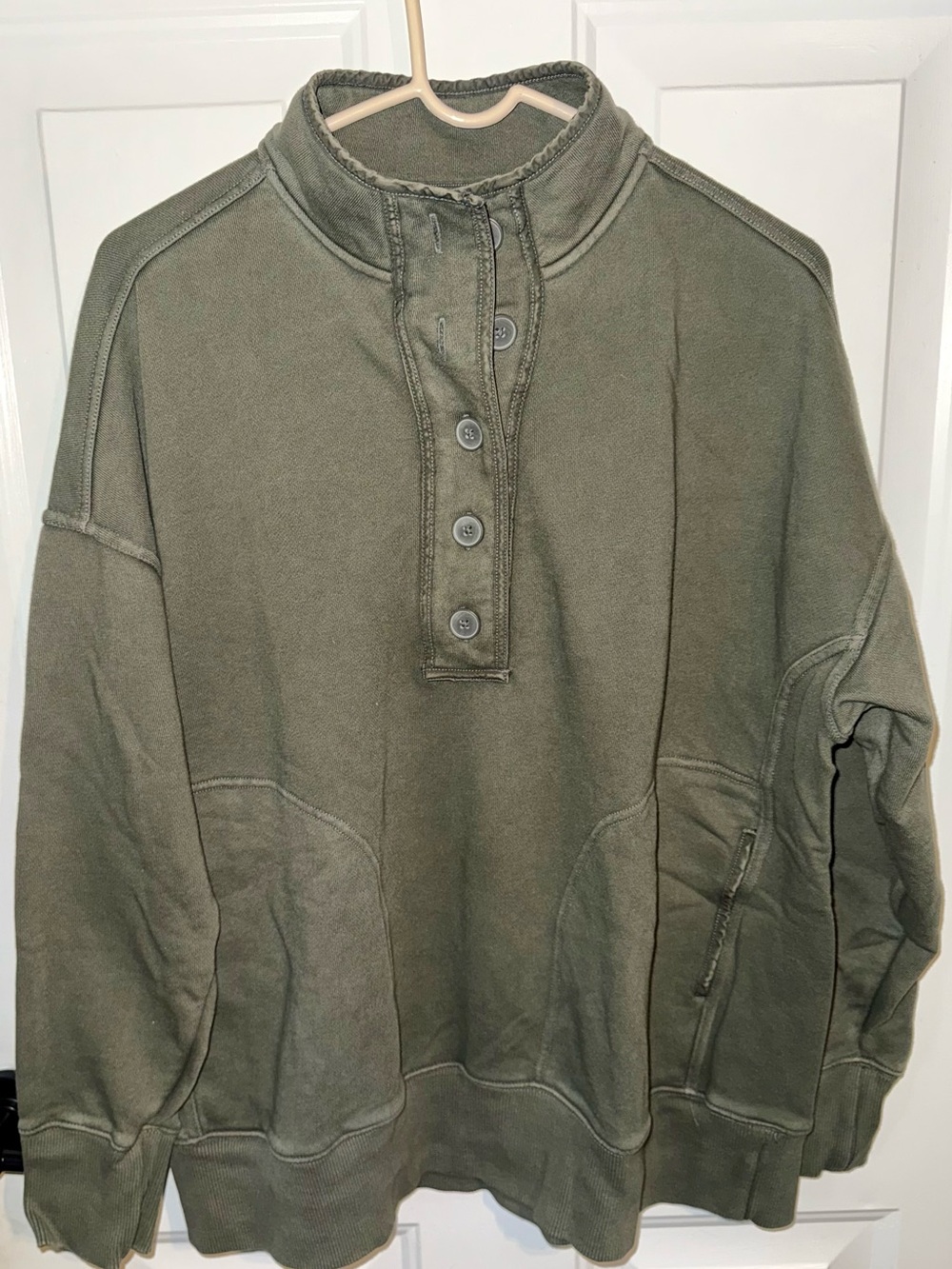 Aerie Olive Green Button Henley Pullover